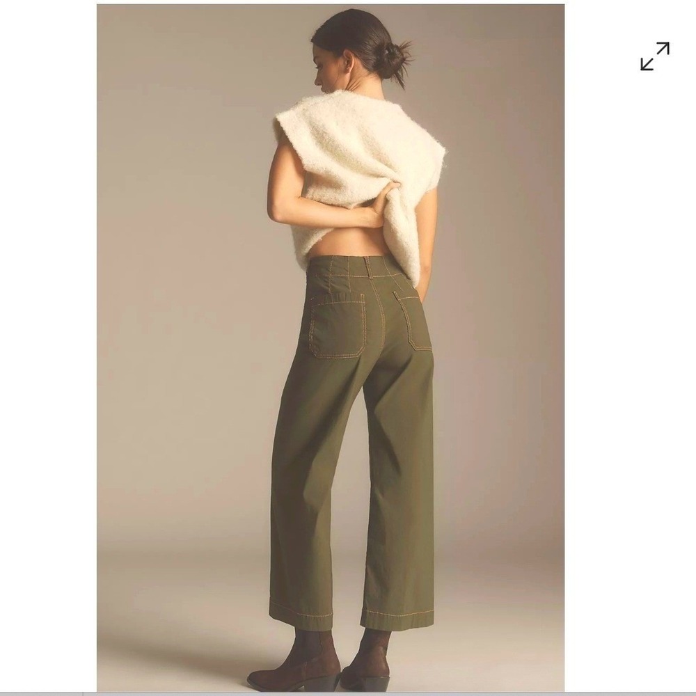 Maeve Anthro Colette Wide Leg Crop Pants 29 x 25 Olive Green Utility Safari Boho - Picture 2 of 12